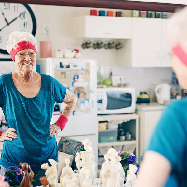elderly woman with workout gear